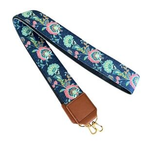 Boho Floral Denim Guitar Strap Crossbody Bag Purse Duffel Blue Brown Leather 50”